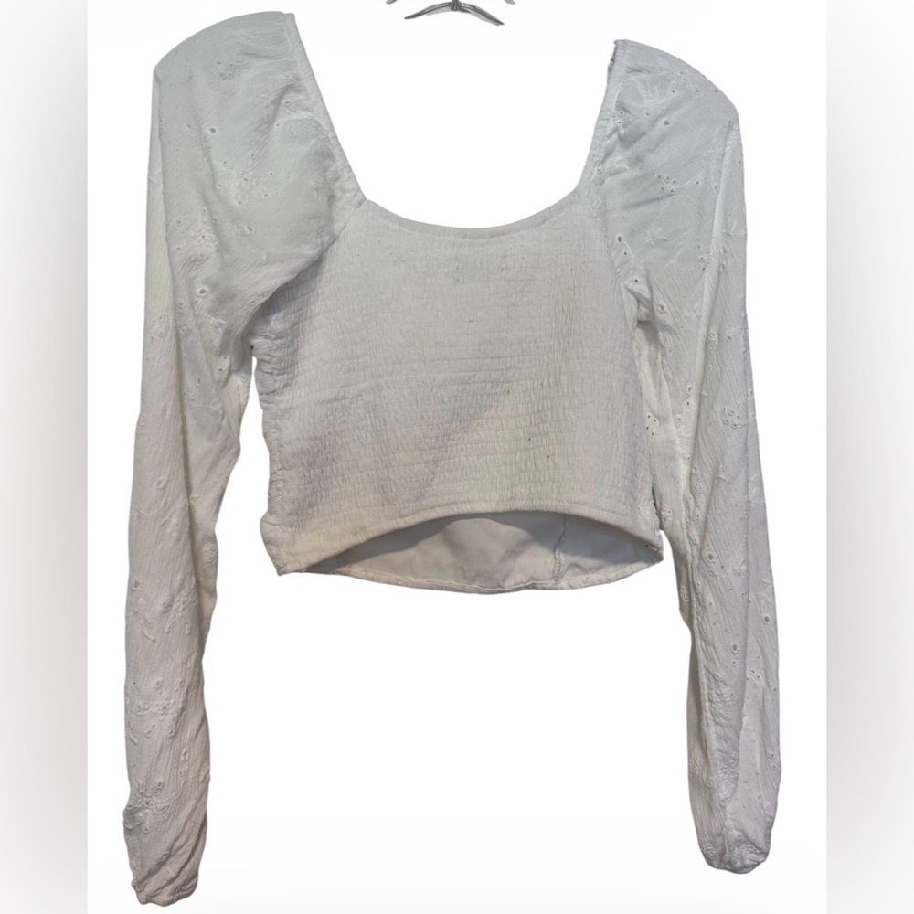Hollister cropped White Ruched babydoll style top size S - Picture 3 of 4